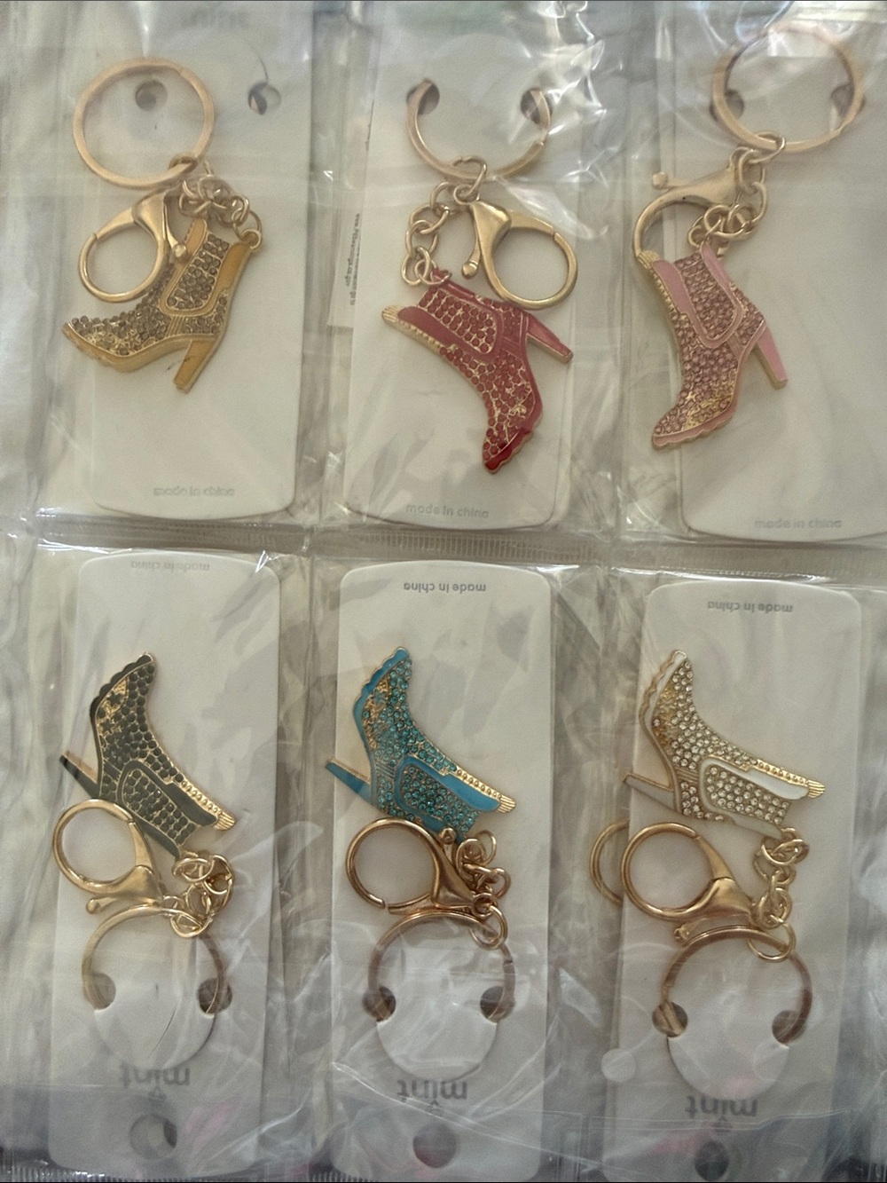 High Heel rhinestone Charm Keychain - Gold colored Accent